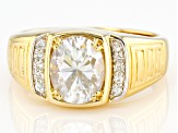 Moissanite 14k yellow gold over silver mens ring 3.10ctw DEW.