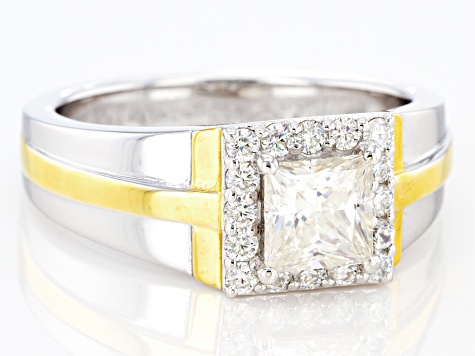 Moissanite platineve and 14k yellow gold over platineve two tone mens ring 1.74ctw DEW.