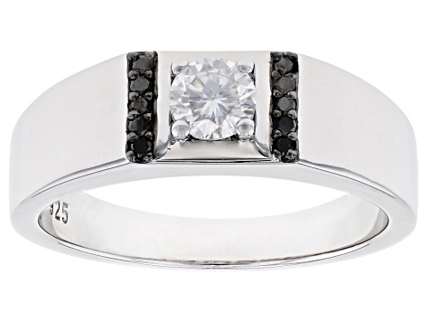 Moissanite And Black Diamond Platineve Mens Ring .50ct DEW.