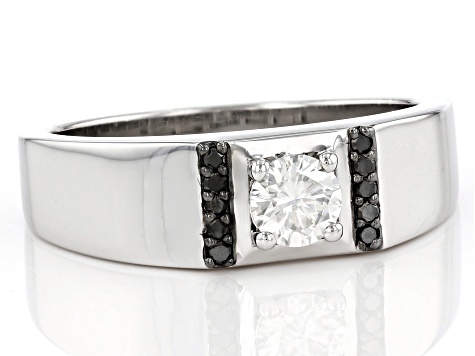 Moissanite And Black Diamond Platineve Mens Ring .50ct DEW.