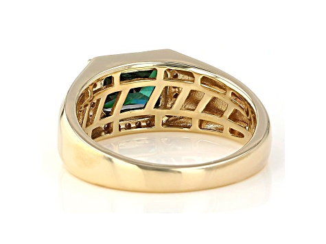 Green and colorless moissanite 14k yellow gold over silver mens ring 2.98ctw DEW.