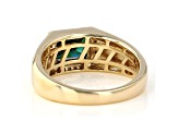 Green and colorless moissanite 14k yellow gold over silver mens ring 2.98ctw DEW.