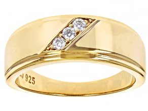 Moissanite 14k yellow gold over silver mens ring .12ctw DEW.