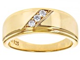 Moissanite 14k yellow gold over silver mens ring .12ctw DEW.
