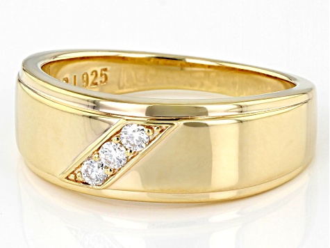 Moissanite 14k yellow gold over silver mens ring .12ctw DEW.