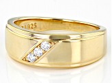 Moissanite 14k yellow gold over silver mens ring .12ctw DEW.