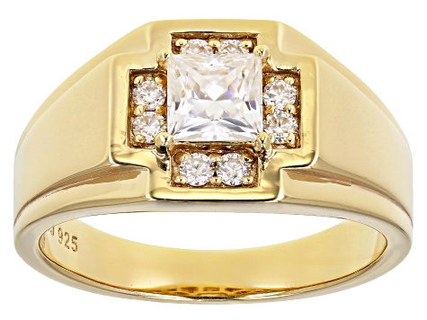Moissanite 14k yellow gold over silver mens ring 1.14ctw DEW.