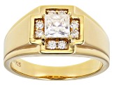 Moissanite 14k yellow gold over silver mens ring 1.14ctw DEW.