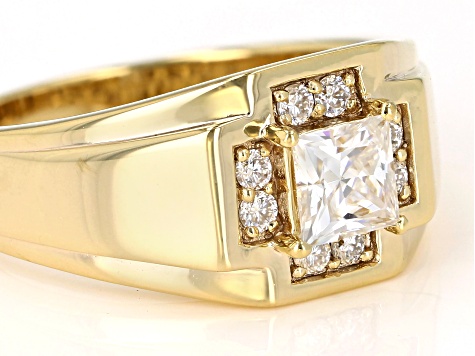 Moissanite 14k yellow gold over silver mens ring 1.14ctw DEW.