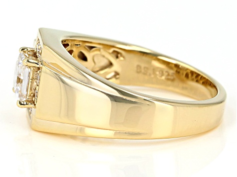 Moissanite 14k yellow gold over silver mens ring 1.14ctw DEW.
