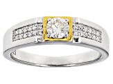 Moissanite platineve and 14k yellow gold over platineve mens ring .74ctw DEW.