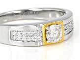 Moissanite platineve and 14k yellow gold over platineve mens ring .74ctw DEW.