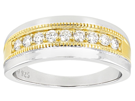 Moissanite platineve and 14k yellow gold over platineve mens ring .45ctw DEW.