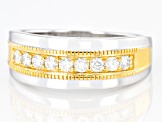 Moissanite platineve and 14k yellow gold over platineve mens ring .45ctw DEW.
