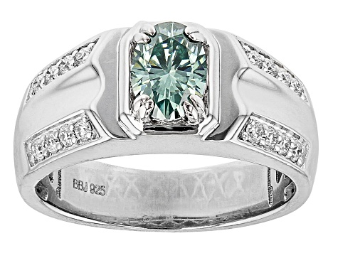 Green and Colorless Moissanite Platineve Mens Ring 1.22ctw DEW.