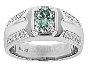 Green and Colorless Moissanite Platineve Mens Ring 1.22ctw DEW.