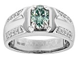 Green and Colorless Moissanite Platineve Mens Ring 1.22ctw DEW.