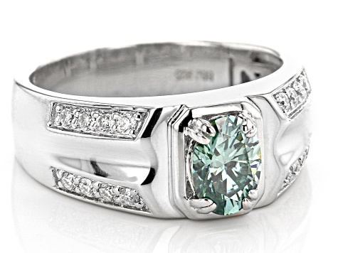 Green and Colorless Moissanite Platineve Mens Ring 1.22ctw DEW.