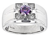 Purple and Colorless Moissanite Platineve Mens Ring .68ctw DEW.