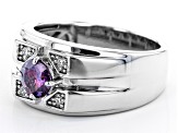 Purple and Colorless Moissanite Platineve Mens Ring .68ctw DEW.