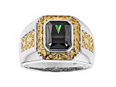 Dark green moissanite platineve and 14k yellow gold over platineve mens ring 3.90ct DEW.
