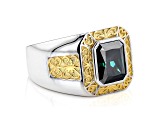 Dark green moissanite platineve and 14k yellow gold over platineve mens ring 3.90ct DEW.