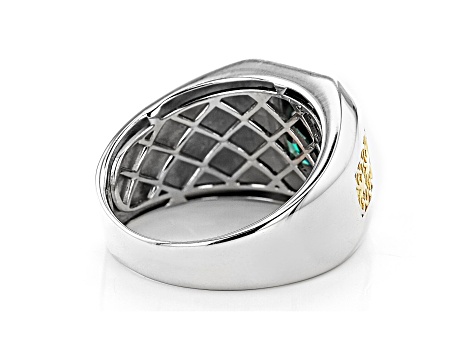 Dark green moissanite platineve and 14k yellow gold over platineve mens ring 3.90ct DEW.