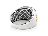 Dark green moissanite platineve and 14k yellow gold over platineve mens ring 3.90ct DEW.