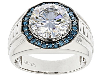 Picture of Moissanite and blue diamond Platineve mens ring 4.20 DEW