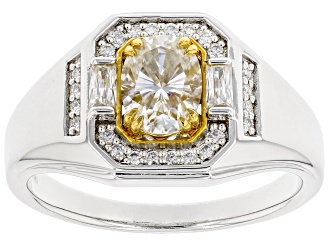 Moissanite platineve and 14k yellow gold accent platineve mens ring 1.92ctw DEW.