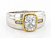 Moissanite Platineve With 14k Yellow Gold Accent Mens Ring 3.08ctw DEW.
