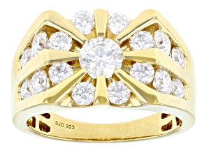 Moissanite 14k Yellow Gold Over Silver Mens Ring 2.44ctw DEW.