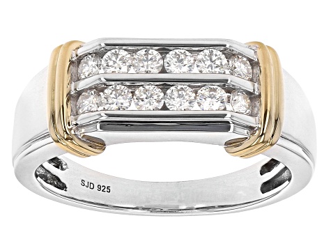 Moissanite platineve and 14k yellow gold over platineve mens ring ...