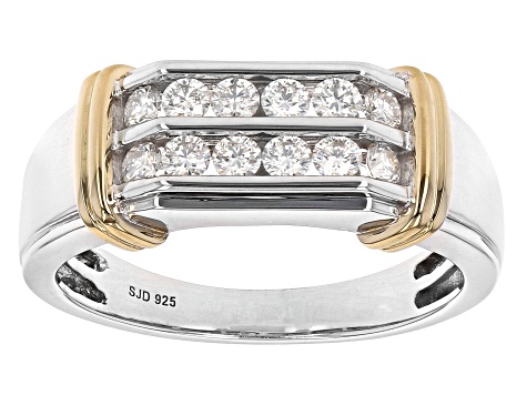 Moissanite platineve and 14k yellow gold over platineve mens ring .72ctw DEW.