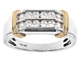 Moissanite platineve and 14k yellow gold over platineve mens ring .72ctw DEW.