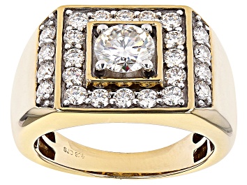 Picture of Moissanite 14k yellow gold over silver mens ring 2.64ctw DEW.