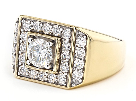 Moissanite 14k yellow gold over silver mens ring 2.64ctw DEW.