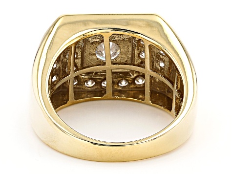 Moissanite 14k yellow gold over silver mens ring 2.64ctw DEW.