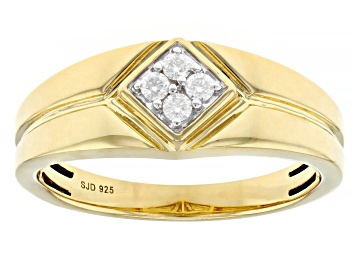 Picture of Moissanite 14k Yellow Gold Over Silver Mens Ring .12ctw DEW.