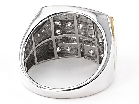 Moissanite platineve and 14k yellow gold over platineve mens ring 2.74ctw DEW.