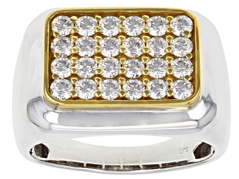 Moissanite platineve and 14k yellow gold over platineve mens ring 1.44ctw DEW.