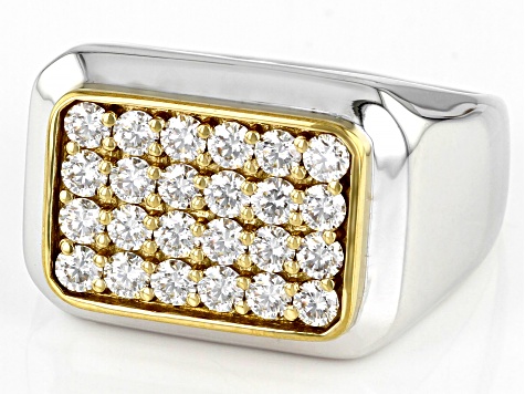 Moissanite platineve and 14k yellow gold over platineve mens ring 1.44ctw DEW.