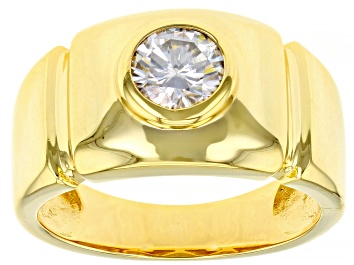 Picture of Moissanite 14k yellow gold over sterling silver mens ring 1.00ct DEW.