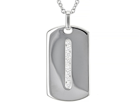Moissanite Platineve Mens Dog Tag Pendant With Cable Chain 0.48ctw DEW.