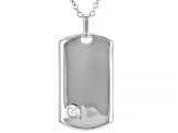 Moissanite Platineve Mens Dog Tag Pendant With Cable Chain .10ct DEW.