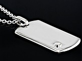 Moissanite Platineve Mens Dog Tag Pendant With Cable Chain .10ct DEW.