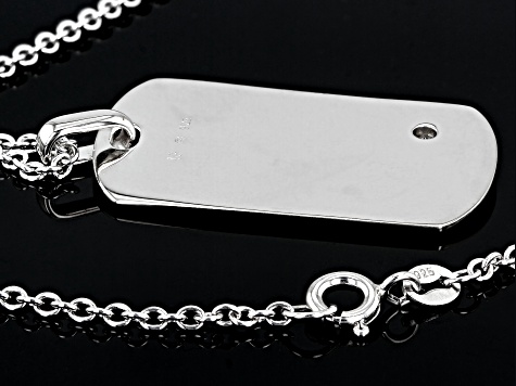 Moissanite Platineve Mens Dog Tag Pendant With Cable Chain .10ct DEW.