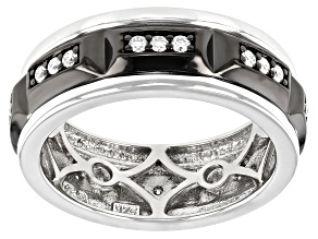 Moissanite platineve and black rhodium over silver  mens band ring .48ctw DEW.