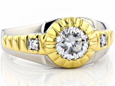 Moissanite platineve and 14k yellow gold over sterling silver mens ring 1.26ctw DEW.