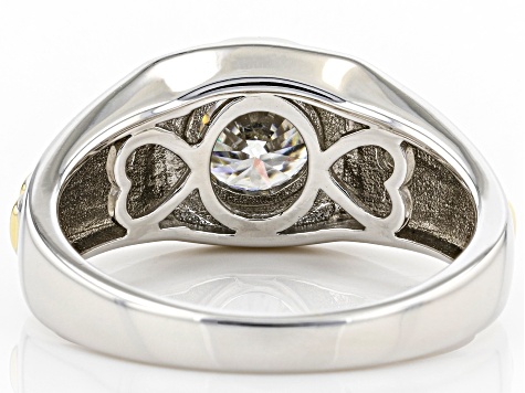 Moissanite platineve and 14k yellow gold over sterling silver mens ring 1.26ctw DEW.
